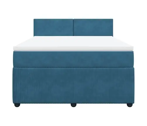 Atsperu Gulta Ar Matraci, Zils Samts, 160X200 Cm Vidaxl