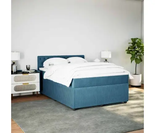 Atsperu Gulta Ar Matraci, Zils Samts, 160X200 Cm Vidaxl