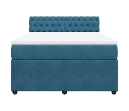 Atsperu Gulta Ar Matraci, Zils Samts, 160X200 Cm Vidaxl