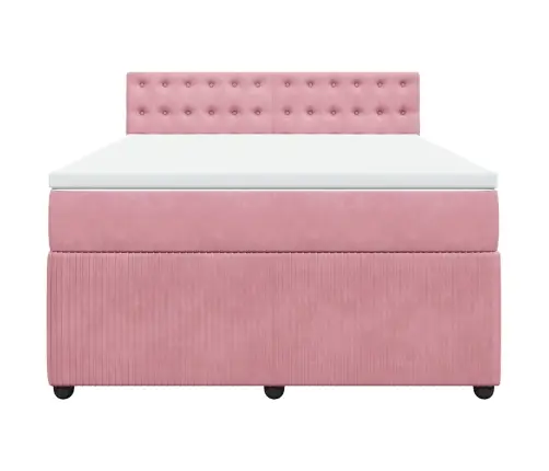 Atsperu Gulta Ar Matraci, Rozā Samts, 160X200 Cm Vidaxl