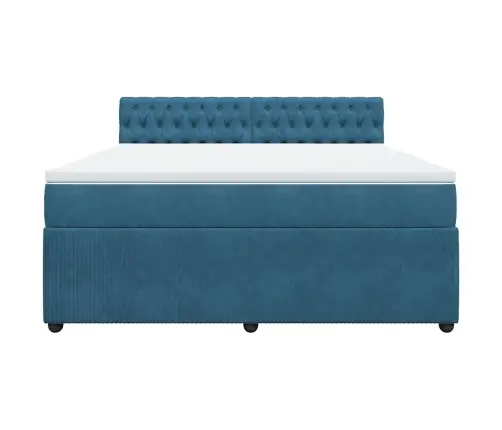 Lova Su Spyruoklėmis Ir Čiužiniu, Mėlyna, 180X200cm Aksomas