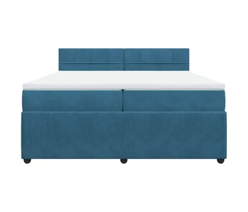 Lova Su Spyruoklėmis Ir Čiužiniu, Mėlyna, 200X200cm Aksomas