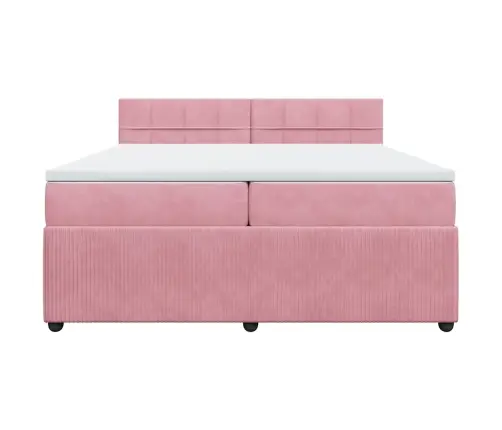 Atsperu Gulta Ar Matraci, Rozā Samts, 200X200 Cm Vidaxl