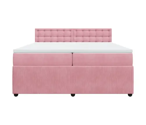 Atsperu Gulta Ar Matraci, Rozā Samts, 200X200 Cm Vidaxl