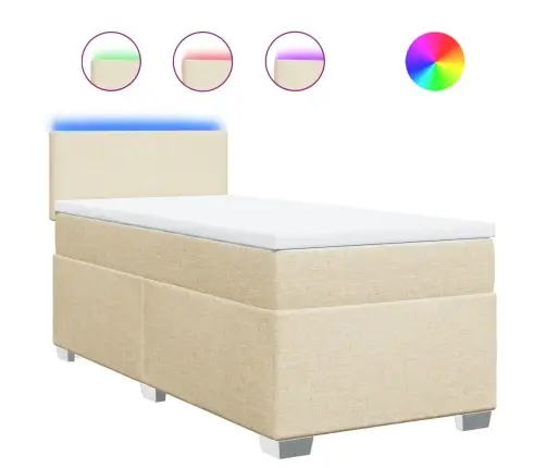 Lova Su Spyruoklėmis Ir Čiužiniu, Kreminė, 80X200cm Audinys