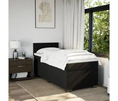 Lova Su Spyruoklėmis Ir Čiužiniu, Juoda, 90X190 cm Audinys