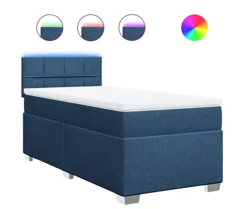 Atsperu Gultas Rāmis Ar Matraci, Zils, 90X190 Cm, Audums Vidaxl