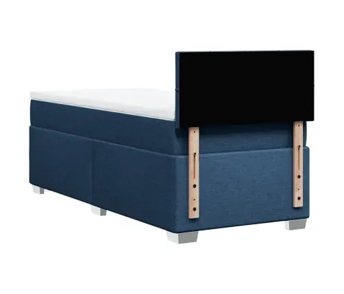 Atsperu Gultas Rāmis Ar Matraci, Zils, 90X200 Cm, Audums Vidaxl