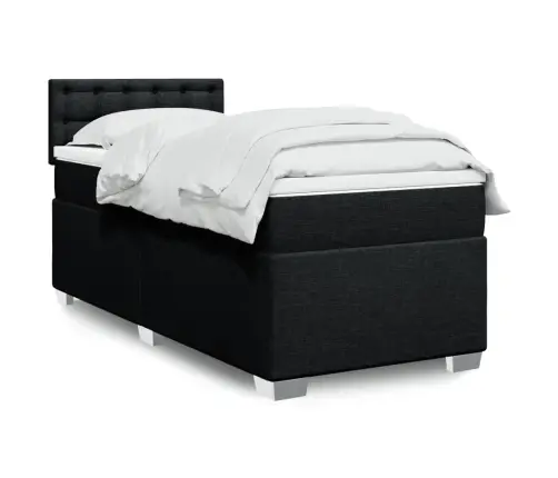 Atsperu Gultas Rāmis Ar Matraci, Melna, 90X200 Cm, Audums Vidaxl