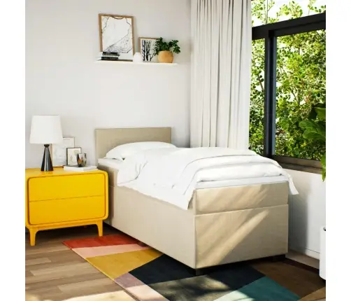 Lova Su Spyruoklėmis Ir Čiužiniu, Kreminė, 100X200cm Audinys