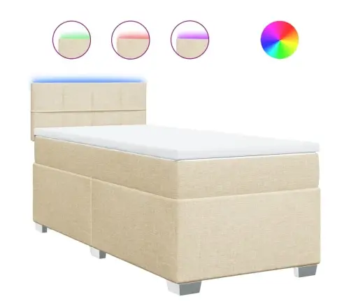 Lova Su Spyruoklėmis Ir Čiužiniu, Kreminė, 100X200cm Audinys