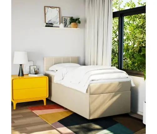 Lova Su Spyruoklėmis Ir Čiužiniu, Kreminė, 100X200cm Audinys