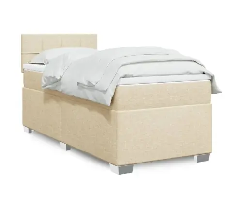 Lova Su Spyruoklėmis Ir Čiužiniu, Kreminė, 100X200cm Audinys