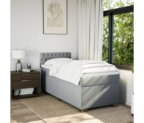 Lova Su Spyruoklėmis Ir Čiužiniu, Pilka, 100X200cm Audinys