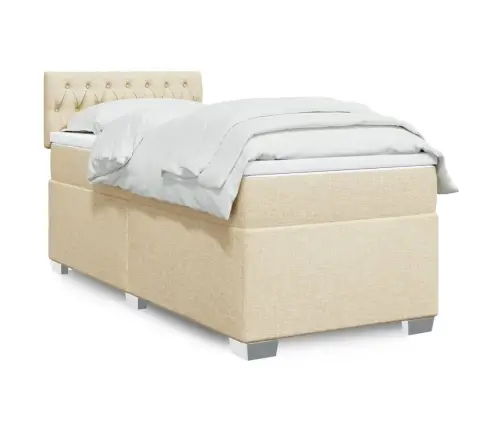 Lova Su Spyruoklėmis Ir Čiužiniu, Kreminė, 100X200cm Audinys