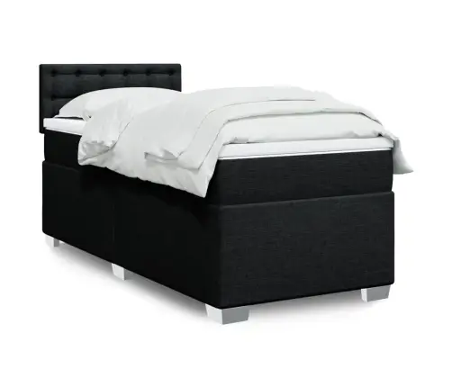 Atsperu Gultas Rāmis Ar Matraci, Melna Audums, 100X200 Cm Vidaxl