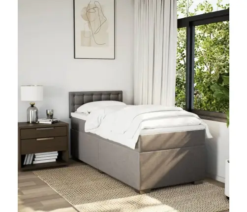 Atsperu Gultas Rāmis Ar Matraci, Pelēkbrūns, 100X200 Cm, Audums Vidaxl