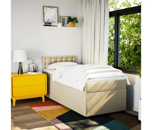 Atsperu Gultas Rāmis Ar Matraci, Krēmkrāsas, 100X200 Cm, Audums Vidaxl