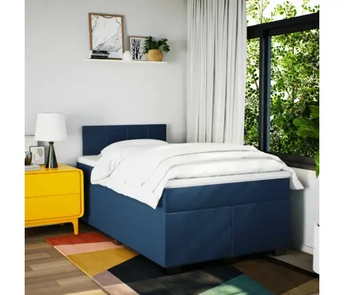 Atsperu Gulta Ar Matraci, Zils Audums, 120X190 Cm Vidaxl