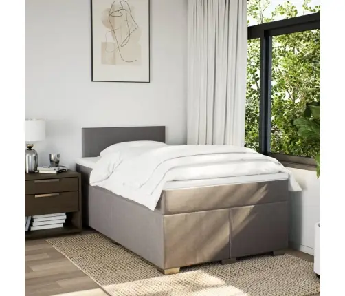 Atsperu Gultas Rāmis Ar Matraci, Pelēkbrūns, 120X200 Cm, Audums Vidaxl