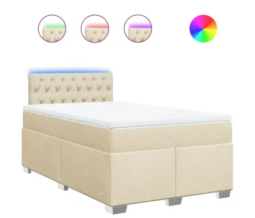 Atsperu Gultas Rāmis Ar Matraci, Krēmkrāsas, 120X200 Cm, Audums Vidaxl