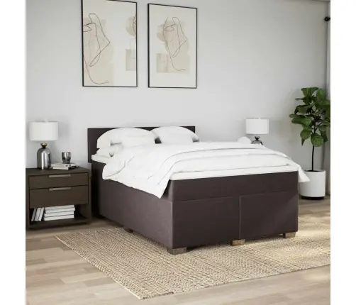 Atsperu Gultas Rāmis Ar Matraci, Tumši Brūna, 140X190Cm, Audums Vidaxl
