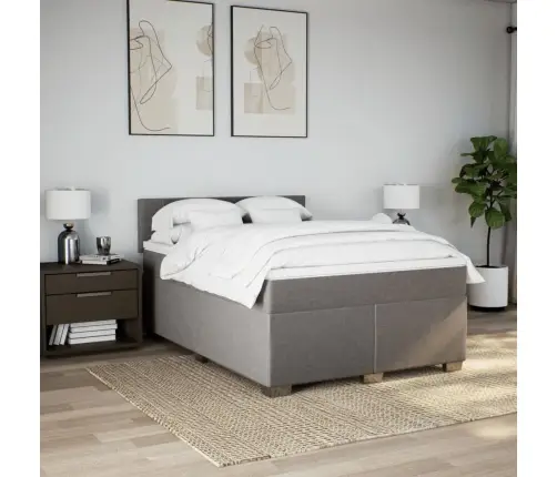 Atsperu Gulta Ar Matraci, Pelēkbrūns Audums, 140X190 Cm Vidaxl