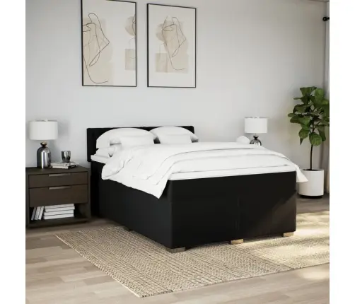 Atsperu Gulta Ar Matraci, Melna Audums, 140X190 Cm Vidaxl