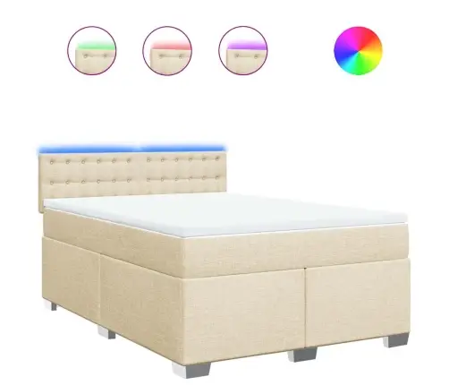 Atsperu Gulta Ar Matraci, Krēmkrāsas Audums, 140X190 Cm Vidaxl