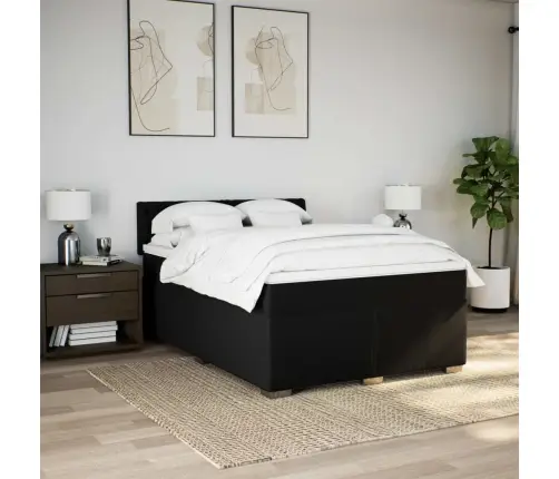 Lova Su Spyruoklėmis Ir Čiužiniu, Juoda, 140X200 cm Audinys