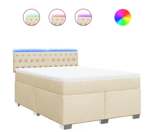 Lova Su Spyruoklėmis Ir Čiužiniu, Kreminė, 140X200 cm Audinys