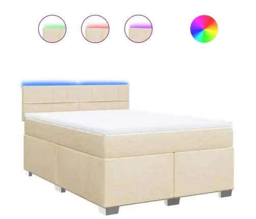 Atsperu Gulta Ar Matraci, Krēmkrāsas, 160X200 Cm, Audums Vidaxl