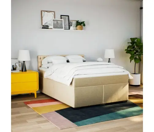 Atsperu Gulta Ar Matraci, Krēmkrāsas, 160X200 Cm, Audums Vidaxl