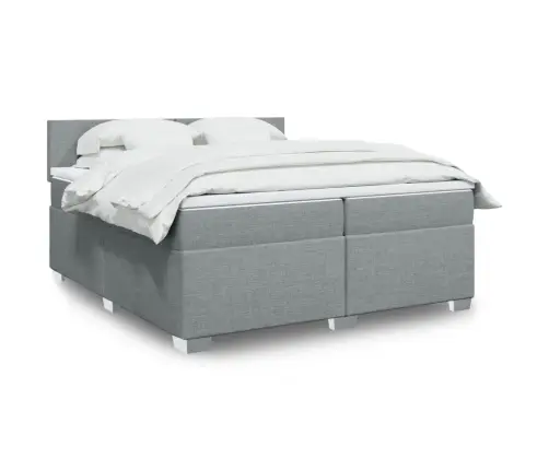 Atsperu Gulta Ar Matraci, Gaiši Pelēka Audums, 200X200Cm Vidaxl