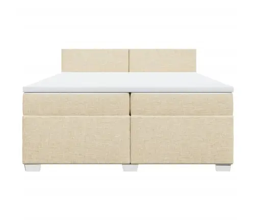 Atsperu Gultas Rāmis Ar Matraci, Krēmkrāsas Audums, 200X200 Cm Vidaxl