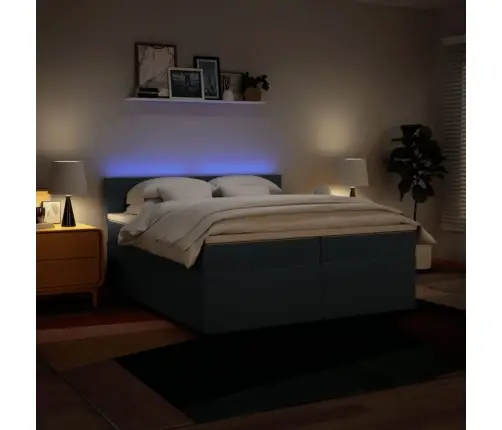 Atsperu Gultas Rāmis Ar Matraci, Zils Audums, 200X200 Cm Vidaxl