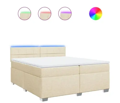 Lova Su Spyruoklėmis Ir Čiužiniu, Kreminė, 200X200 cm Audinys