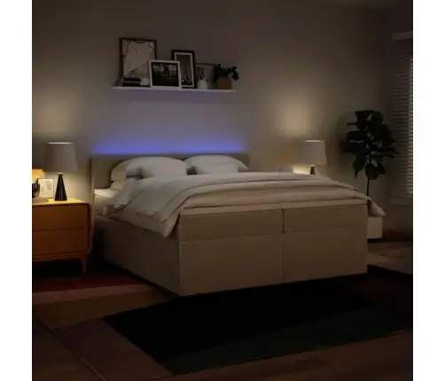 Lova Su Spyruoklėmis Ir Čiužiniu, Kreminė, 200X200 cm Audinys