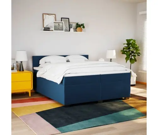 Atsperu Gultas Rāmis Ar Matraci, Zils Audums, 200X200 Cm Vidaxl