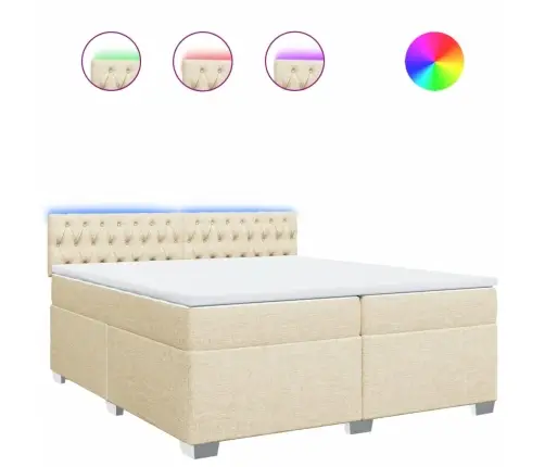 Atsperu Gultas Rāmis Ar Matraci, Krēmkrāsas Audums, 200X200 Cm Vidaxl