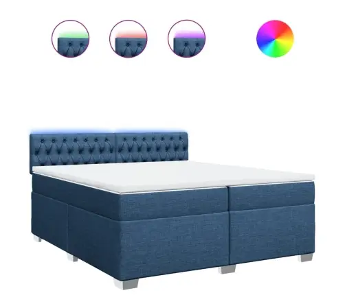 Atsperu Gultas Rāmis Ar Matraci, Zils Audums, 200X200 Cm Vidaxl