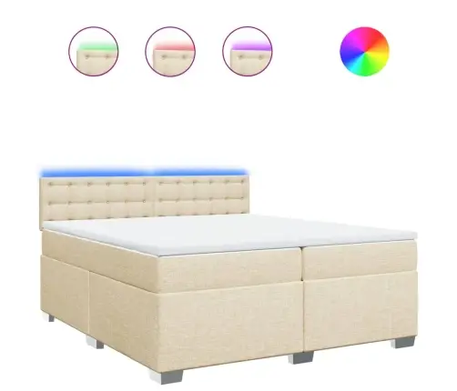 Atsperu Gultas Rāmis Ar Matraci, Krēmkrāsas Audums, 200X200 Cm Vidaxl