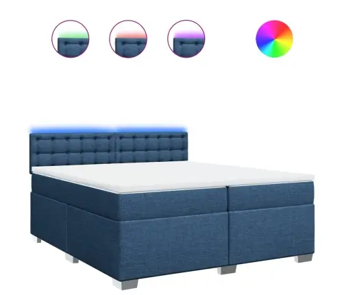 Atsperu Gultas Rāmis Ar Matraci, Zils Audums, 200X200 Cm Vidaxl