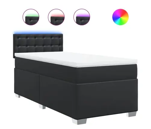 Lova Su Spyruoklėmis Ir Čiužiniu, Juoda, 90X190cm Dirbtinė Oda