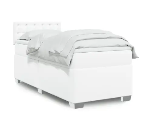 Lova Su Spyruoklėmis Ir Čiužiniu, Balta, 90X190cm Dirbtinė Oda