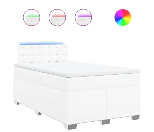 Lova Su Spyruoklėmis Ir Čiužiniu, Balta,120X200cm Dirbtinė Oda