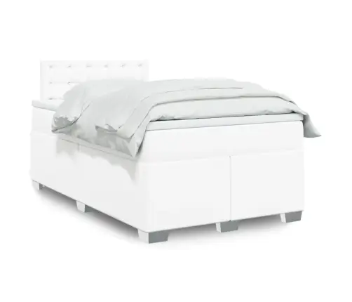 Lova Su Spyruoklėmis Ir Čiužiniu, Balta,120X200cm Dirbtinė Oda