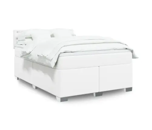 Atsperu Gulta Ar Matraci, Balta, 140X190 Cm, Mākslīgā Āda Vidaxl