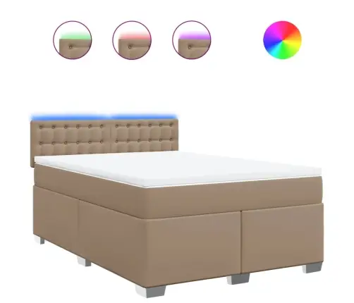 Lova Su Spyruoklėmis/Čiužiniu, Kapučino,140X190cm Dirbtinė Oda