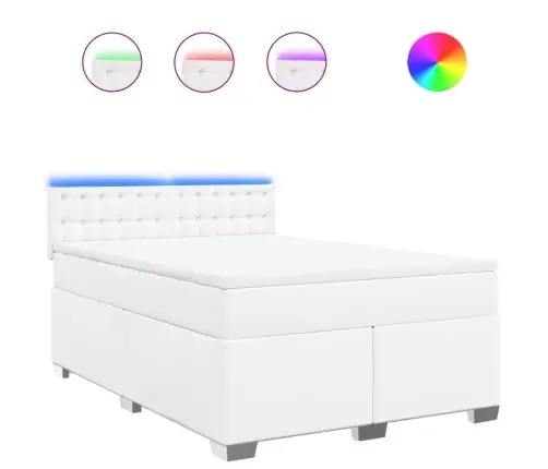 Atsperu Gulta Ar Matraci, Balta, 140X200 Cm, Mākslīgā Āda Vidaxl